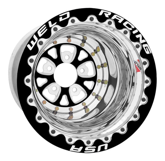 Weld - Weld V - Series Black/Polished 15x15 / 5X4.5 BP / 4in Backspace / Black Single Beadlock MT - Demon Performance